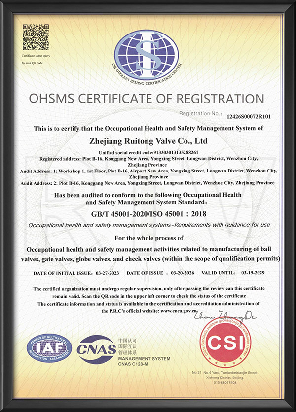 職業(yè)健康安全管理體系認(rèn)證證書-英文